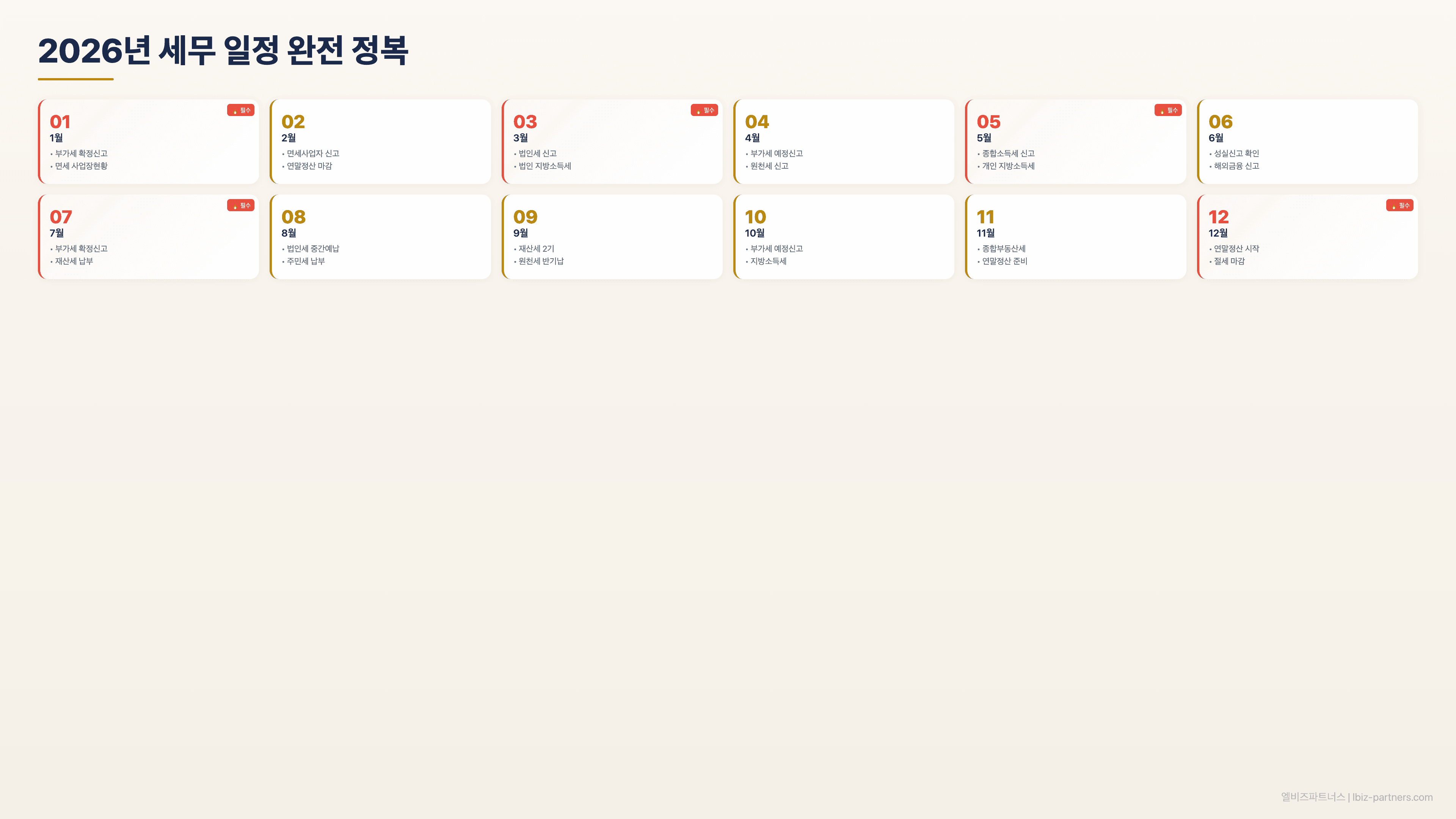 2026년 사업자 세무 일정 완전 정복 — 업종별 맞춤 전략과 절세 가이드